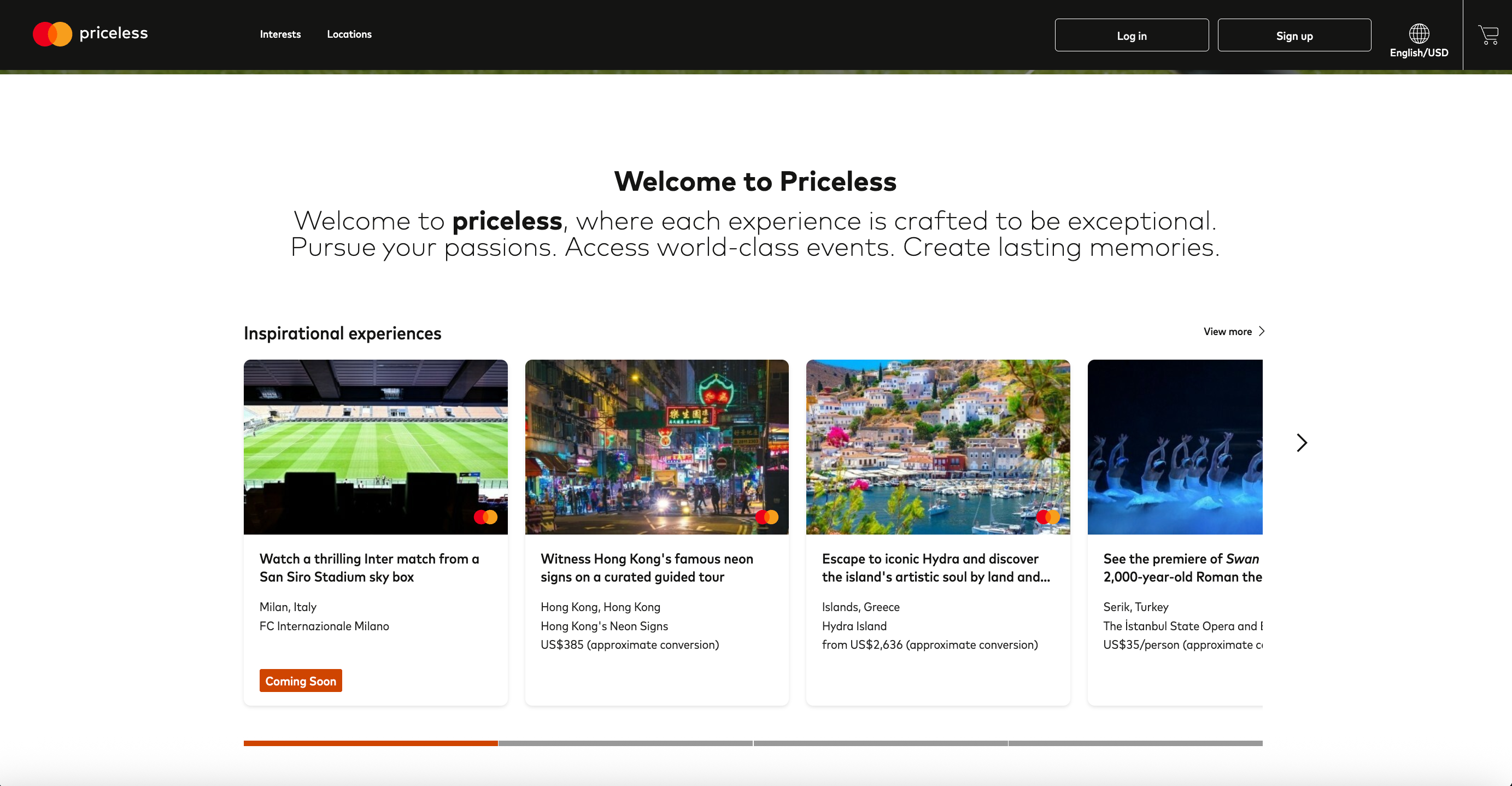 Mastercard Priceless home page
